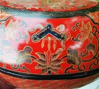 1800s Round Chinese Red Lacquer Box Incised Gold Gilt Vtg Antique Table Art Pot