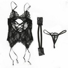 Women Sexy Lingerie Nightwear Sleepwear Underwear W  Fishnet Stocking Set Black