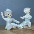 Vintage Lefton Iridescent Lusterware Porcelain Elf Pixie Candle Hugger Set Of 2
