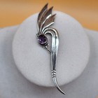 Vintage Sterling Silver 925 Amethyst Rare Statement Brooch Excellent 3 5  Long