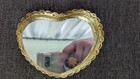Vtg Mirrored 4    Vanity Tray Ornate Regency Gold Filigree Edge Heart Shaped