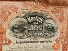 Antique Norfolk And Western Railway Company 1896  500 00 Gold Bond Certificate