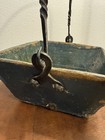 Antique Wooden Primitive Berry Basket   Wrought Iron Handle old Barn Green Paint