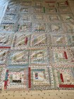 Estate Vintage Patchwork Quilt Log Cabin Hand Stitched Quilt Feedsack  62   x72   