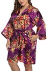 Womens Plus Size Silky Satin Kimono Robes Wedding Party Bridesmaid Sleepwear    