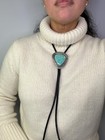 Native American Sterling Silver   Kingman Turquoise Bolo Tie Ca  1970s 10-40 