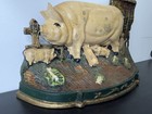 Vintage Pig Piglet Doorstop Cast Iron Three Hands Corp Farm Barnyard Heavy