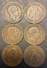Spain  Espa  a 5 Centimos Om  Lot Of 6 Coins 1870 To 1879 Great Value collection 