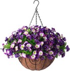 Artificial Hanging Flowers 12 Inch Basket  Faux Silk Petunias Flower Arrangement