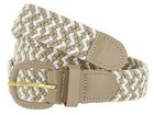 Women s Leather Covered Buckle Woven Elastic Stretch Belt New Beige white Weave 