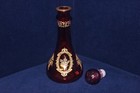 Gorgeous Cranberry Glass Decanter With Stopper  Gold Flowers  Italy  8-1 2 