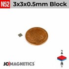 Magnet Block 3mm X 3mm X 0 5mm N52 Super Strong Rare Earth Neodymium 3x3x0 5mm