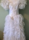 White Princess Ball Gown Wedding Dress Sweetheart Neckline Puff Ruffle Sleeves
