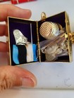 Vintage Japanese Asian Keychain Sewing Kit Metal Box Lot Of 3 Flowers Torii