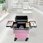 Pink Rolling Train Case Aluminum Trolley Professional Cosmetic Organizer Box