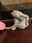 Heavy Bronze Monkey Statue   Greenish Patina Metal