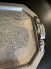 Vintage Continental Hand Wrought Hammered Aluminum Tray  755 Chrysanthemum 18 5   