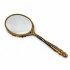 Vintage Ornate Brass Oval Hand Mirror Floral Victorian Vanity Filigree Nouveau