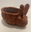 Vintage Wicker Bunny Planter  Woven Rabbit  Intricate Rattan Basket Easter Decor