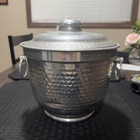 Vintage  Hammered Aluminum Ice Bucket With Lid And Handles  Made In Italy 