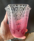 Antique Victorian Cranberry  Pink  Glass    Acid Cut To Clear Lamp Shade  