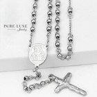 Men s 24  Stainless-steel Beaded Rosary Virgin Mary  Jesus Cross Necklace box