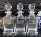              Rare Trio English Sterling Silver Tags Tiffany   Co Crystal Decanters 10   