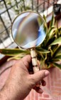Vintage Mother Of Pearl   White Brass Vi Handle Magnifier Magnifying Glass Lens