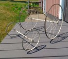 Antique Baby Carriage Wheels Pair White Metal Spoked Front Rear Axle Wicker Part