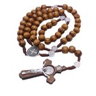 Saint St Benedict Wooden Rosary   Pouch Prayer Beads Crucifix Rosario San Benito