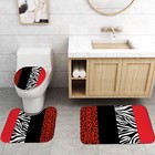Leopard Print Shower Curtain Set With Rug  Toilet Lid Cover  Bath Mat  Red Color