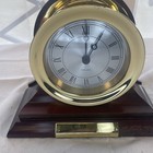 Vintage Brass Chelsea Presidential Style Mantel Quartz Clock On Wooden Stand