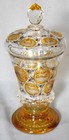 Antique Bohemian Czech Hunt Glass Lidded Amber Cut To Clear 19th C  Jar Vase