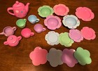 Pretend Play Tea Set Teapot Plastic W Flowers 20 Pieces Teapot Plates Bowls