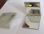 Vintage  Silver Plate   Gold Tone Compact Double Mirror   Pouch Ingraved  lph 