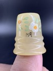 Vintage Italian Pastel Yellow Alabaster Painted Floral Sewing Thimble
