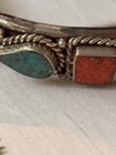 Vintage Tibetan Nepal Turquoise Coral Silver Beaded Panel Bracelet