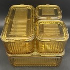 Federal Glass Complete 4pc Golden Glo Ribbed Refrigerator Dish Set C1940s Usa