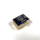 Antique Vintage Pill Box - Trinket Snuff Brass Enamel Porcelain - Vintage