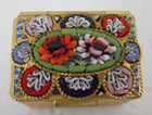 Vintage Square Goldtone Micro Mosaic Floral Design Pill Trinket Box Made Italy