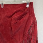Vintage Usa Red Leather Midi Skirt Fringe 80s S u Fashions Retro Western Sz 6-8
