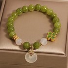 Natural Green Tourmaline Four-leaf Clover Peace Buckle Bracelet For Women New
