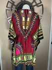 Woman African Dashiki Print Poncho Top Shirt Elastic Waist Short Dress One Size 
