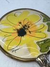 Vtg Mcm Marion Hand Mirror   Brush Vanity Set Yellow Flower Gold Toned