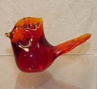 Signed Bosse Art Glass Cardinal Bird Figurine Amberina Red W  Sweden Paper Label