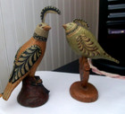 Pair Hand Painted Carved Folkart Quail Bobwhite Bird Figures Male Female Signed