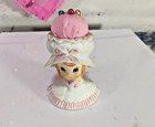 Vintage Napcoware Ceramic Pin Cushion 2 5  Girl Pink White Dress Bonnet  133 Euc