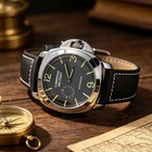 Men s 46mm Automatic Mechanical Watch Genuine Leather Strap Luminous Dial