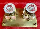 Antique Victorian 1895 19th Century Small Brass   Glass Desktop Inkstand Inkwell