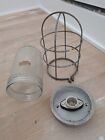 Antique Industrial Light Fixture Bulkhead Glass With Metal Cage Vintage Patina